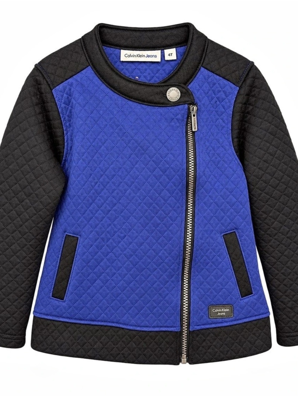 Calvin Klein Jeans Girls Blue & Black Quilted Moto Jacket Size 4T